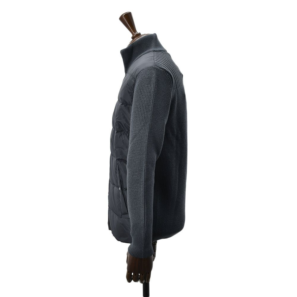 【ポイント8倍11/119:59まで】ヘルノHERNOハイブリッドダウンメンズダウンジャケットフィッシャーマンリブネイビー紺切り替えデザイン後身頃ニットスタンドネックシルバーパーツ国内正規品でらでら公式ブランド