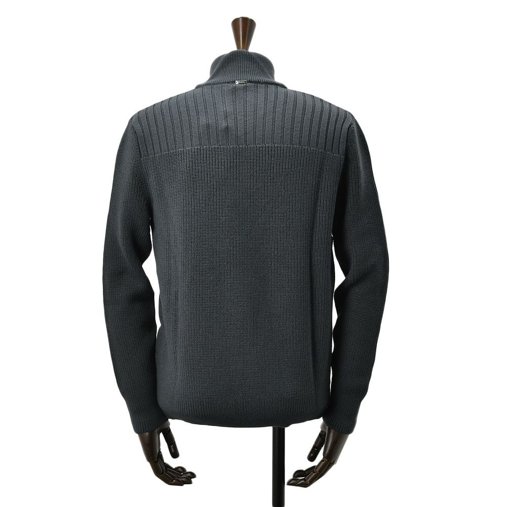 【ポイント8倍11/119:59まで】ヘルノHERNOハイブリッドダウンメンズダウンジャケットフィッシャーマンリブネイビー紺切り替えデザイン後身頃ニットスタンドネックシルバーパーツ国内正規品でらでら公式ブランド