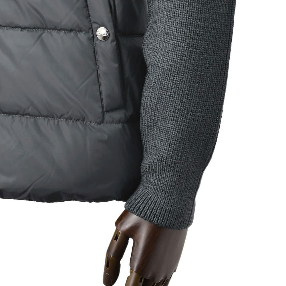 【ポイント8倍11/119:59まで】ヘルノHERNOハイブリッドダウンメンズダウンジャケットフィッシャーマンリブネイビー紺切り替えデザイン後身頃ニットスタンドネックシルバーパーツ国内正規品でらでら公式ブランド