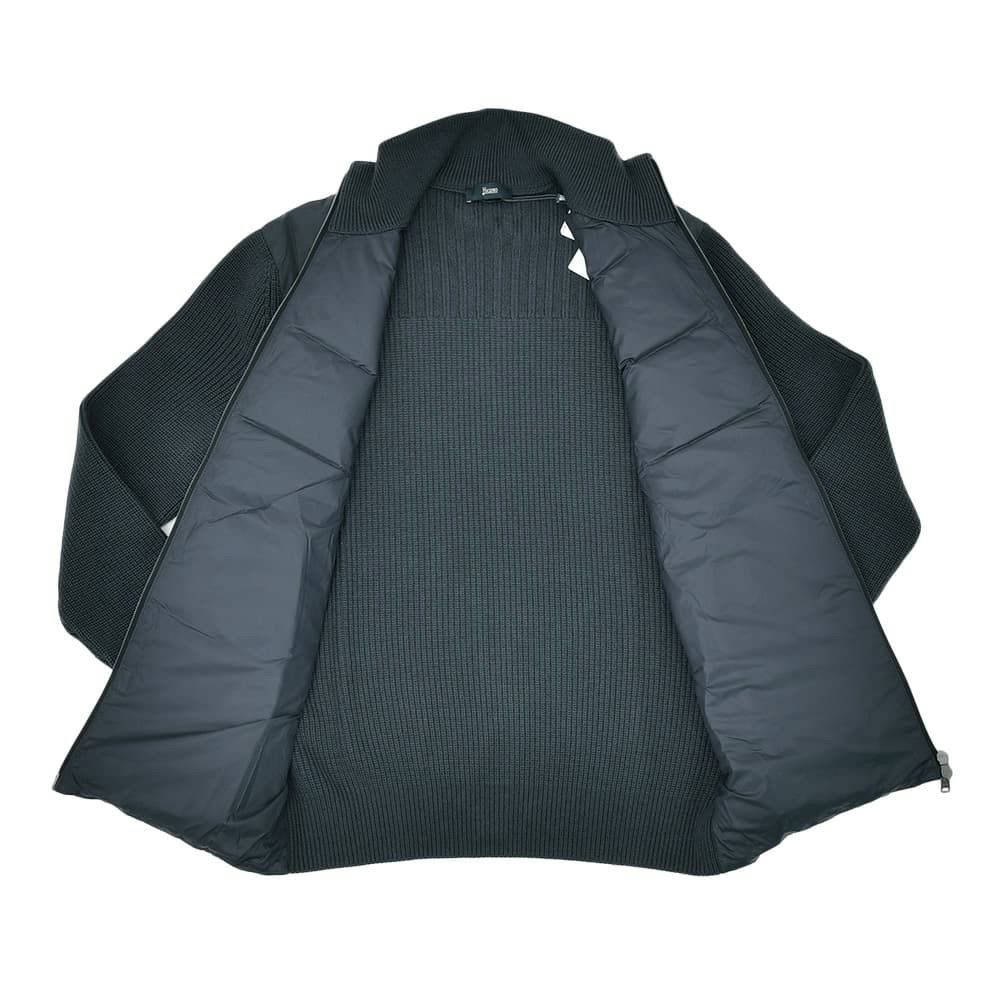 【ポイント8倍11/119:59まで】ヘルノHERNOハイブリッドダウンメンズダウンジャケットフィッシャーマンリブネイビー紺切り替えデザイン後身頃ニットスタンドネックシルバーパーツ国内正規品でらでら公式ブランド