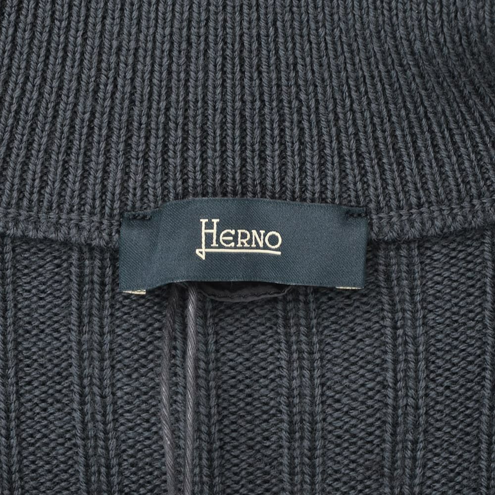 【ポイント8倍11/119:59まで】ヘルノHERNOハイブリッドダウンメンズダウンジャケットフィッシャーマンリブネイビー紺切り替えデザイン後身頃ニットスタンドネックシルバーパーツ国内正規品でらでら公式ブランド