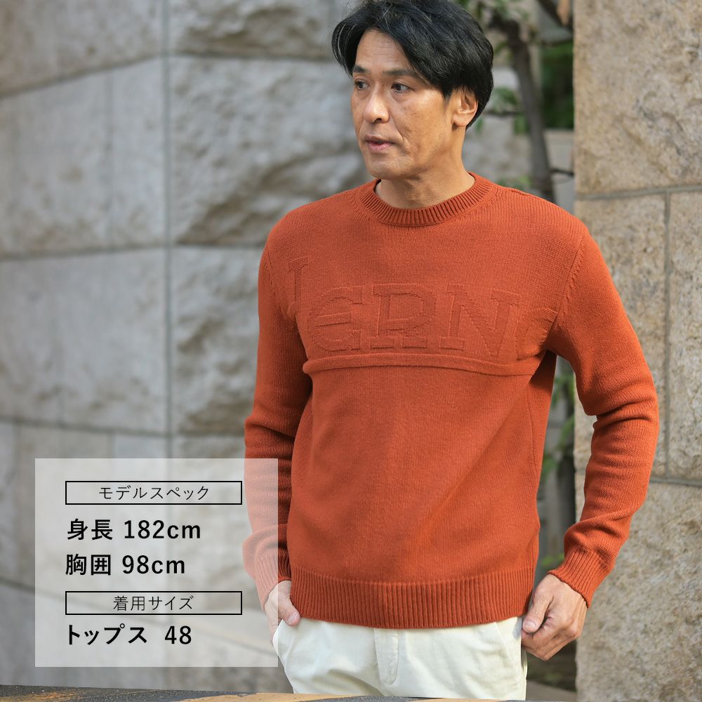 ヘルノHERNOクルーネックニットメンズミドルゲージセーターピュアウール生地テラコッタブランドエンボスロゴレギュラーフィットメタルパーツ国内正規品でらでら公式ブランド