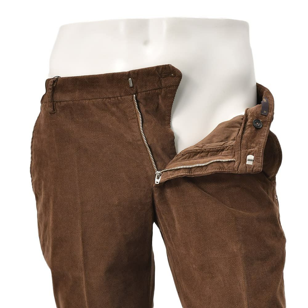 アントレアミENTREAMIS細畝コーデュロイパンツメンズコットンスラックス8188モデルブラウン茶スリムテーパードガーメントダイアイコンパッチ国内正規品でらでら公式ブランド