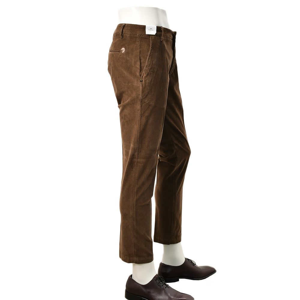 アントレアミENTREAMIS細畝コーデュロイパンツメンズコットンスラックス8188モデルブラウン茶スリムテーパードガーメントダイアイコンパッチ国内正規品でらでら公式ブランド