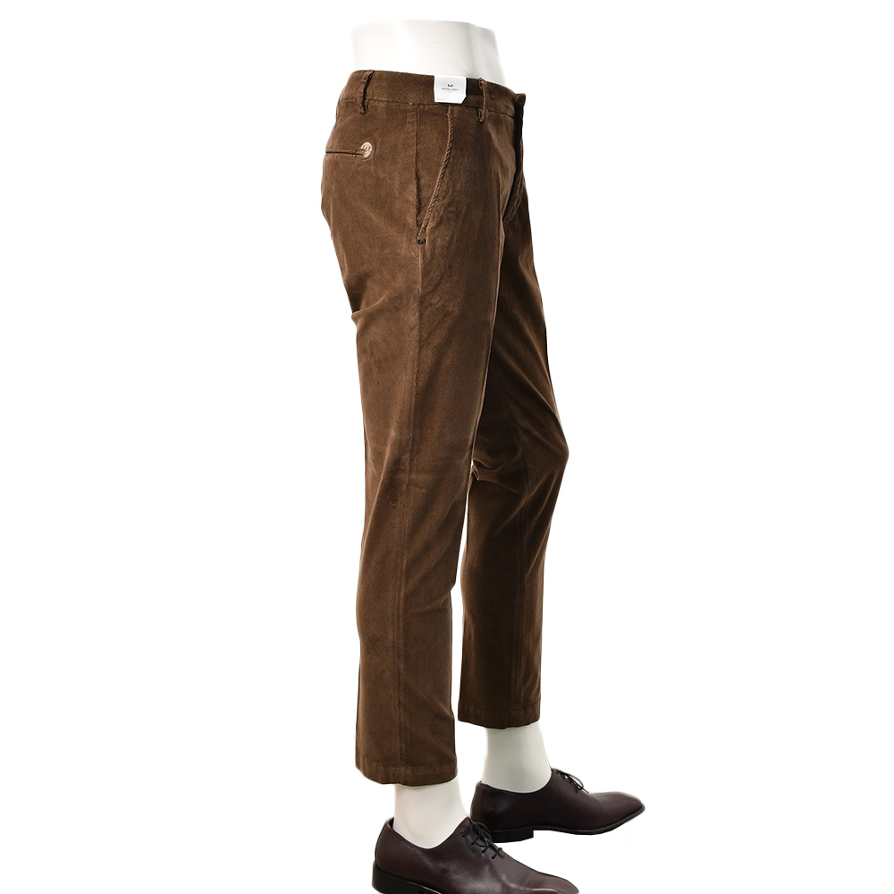アントレアミENTREAMIS細畝コーデュロイパンツメンズコットンスラックス8188モデルブラウン茶スリムテーパードガーメントダイアイコンパッチ国内正規品でらでら公式ブランド