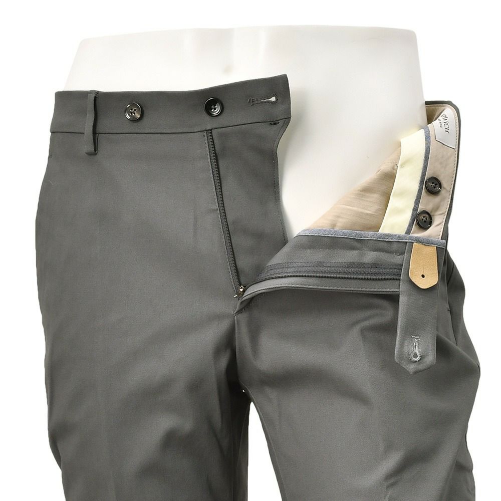 ベルウィッチBERWICHチノスラックスメンズコットンパンツMORELLOモレッロ当店別注グレーノープリーツ先染めツイル生地スリムテーパード3点留めフロント国内正規品でらでら公式ブランド