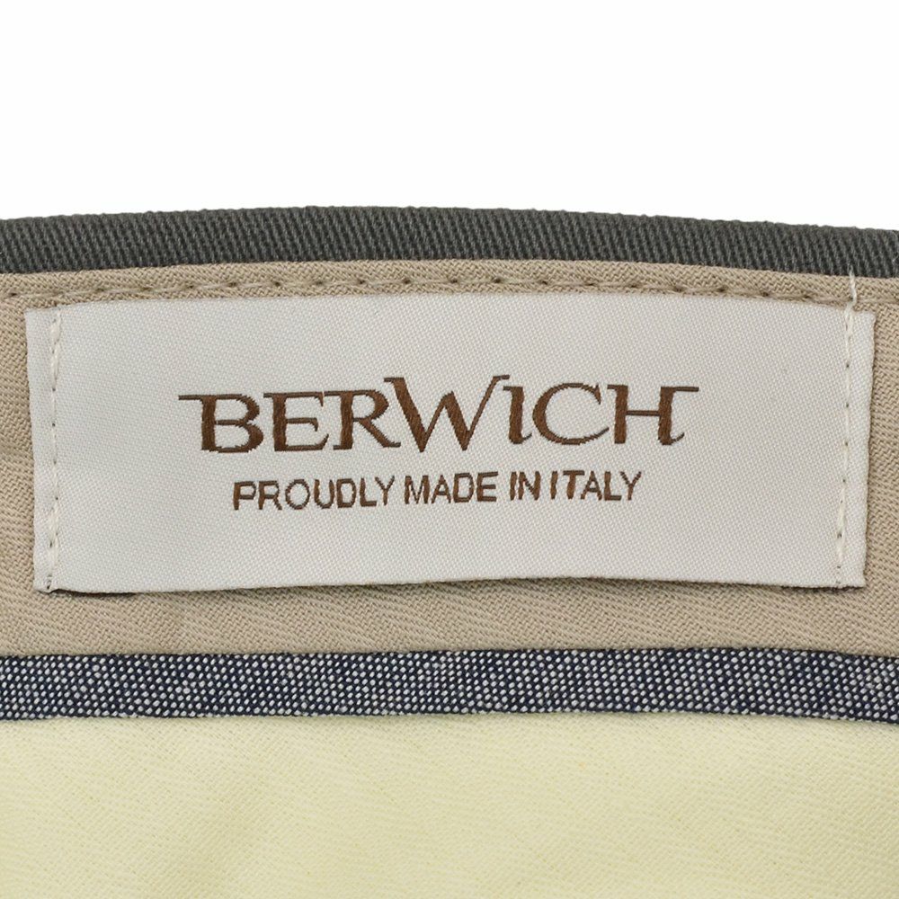 ベルウィッチBERWICHチノスラックスメンズコットンパンツMORELLOモレッロ当店別注グレーノープリーツ先染めツイル生地スリムテーパード3点留めフロント国内正規品でらでら公式ブランド