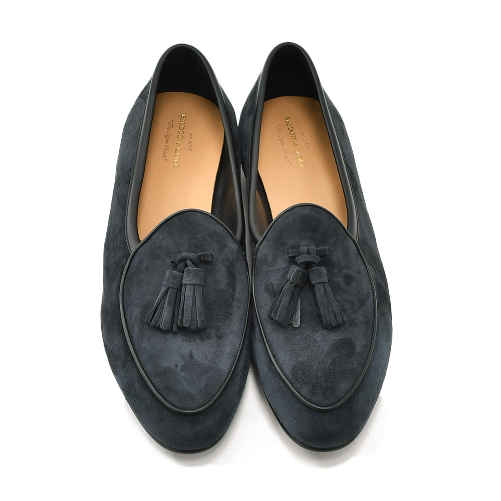 ボードインアンドランジBAUDOIN&LANGEタッセルローファーメンズベルジャンシューズSaganモデルClassicTasselsミッドナイトネイビー紺スエードレザーラバーソール国内正規品でらでら公式ブランド
