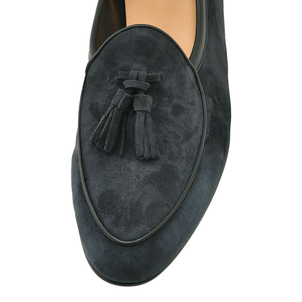 ボードインアンドランジBAUDOIN&LANGEタッセルローファーメンズベルジャンシューズSaganモデルClassicTasselsミッドナイトネイビー紺スエードレザーラバーソール国内正規品でらでら公式ブランド