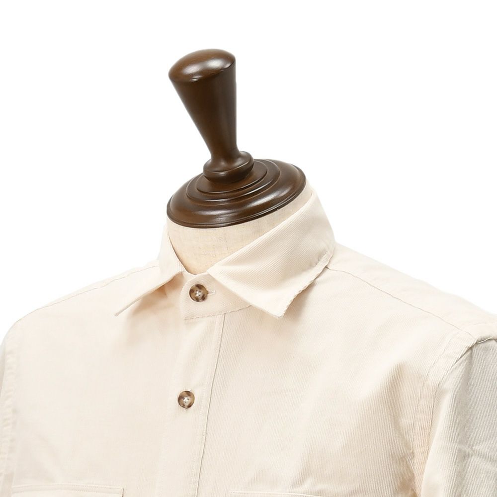 ジャンネットGIANNETTOサファリシャツメンズ長袖シャツALPHAアルファモデル細畝コーデュロイ生地アイボリー白リラックスシルエットセミワイドカラーイタリア製国内正規品でらでら公式ブランド