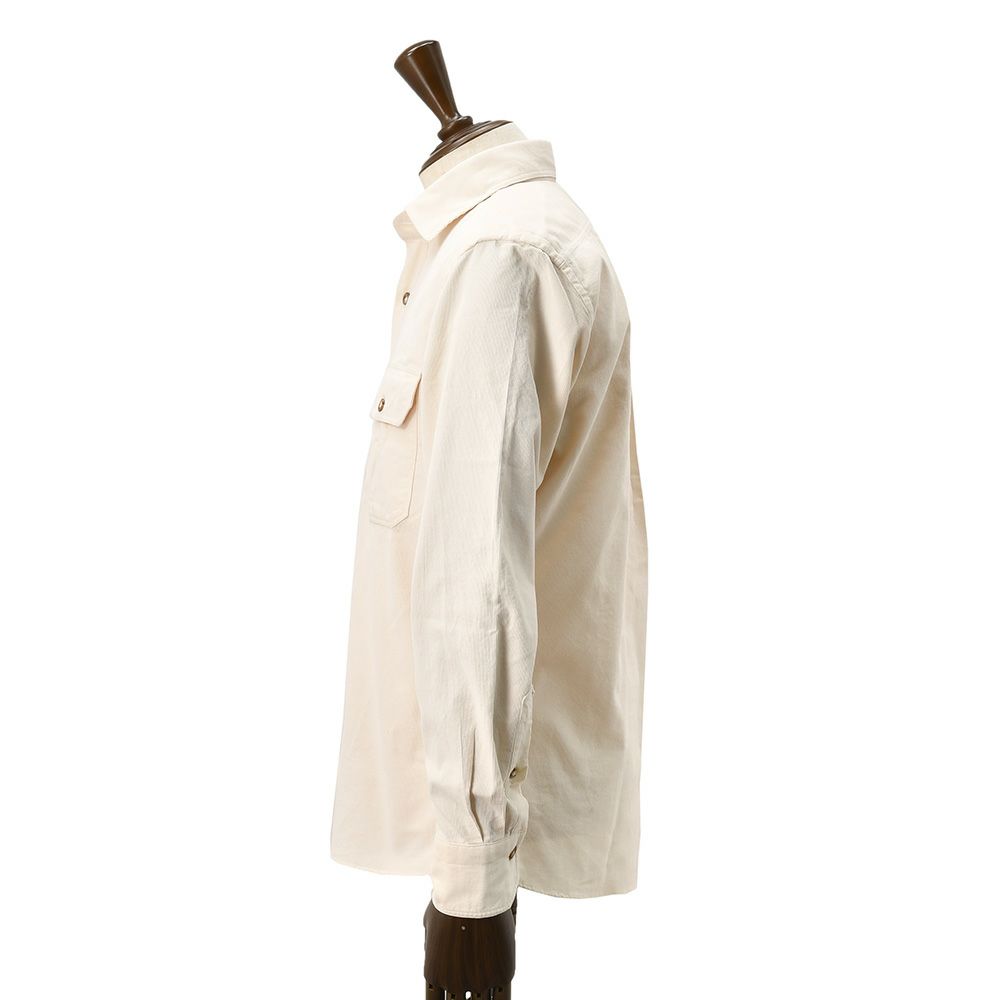 ジャンネットGIANNETTOサファリシャツメンズ長袖シャツALPHAアルファモデル細畝コーデュロイ生地アイボリー白リラックスシルエットセミワイドカラーイタリア製国内正規品でらでら公式ブランド