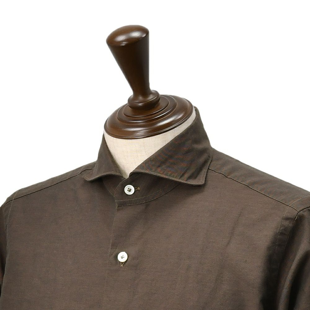 ジャンネットGIANNETTO長袖シャツメンズカラーシャンブレー生地コットン100％ヴィンチフィットVINCIFITブラウン茶ホリゾンタル襟イタリア製国内正規品でらでら公式ブランド