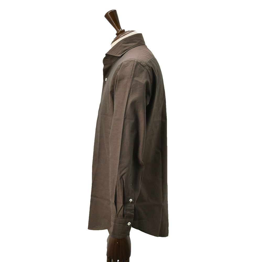 ジャンネットGIANNETTO長袖シャツメンズカラーシャンブレー生地コットン100％ヴィンチフィットVINCIFITブラウン茶ホリゾンタル襟イタリア製国内正規品でらでら公式ブランド