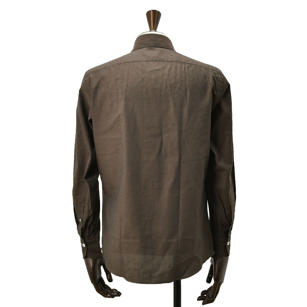 ジャンネットGIANNETTO長袖シャツメンズカラーシャンブレー生地コットン100％ヴィンチフィットVINCIFITブラウン茶ホリゾンタル襟イタリア製国内正規品でらでら公式ブランド