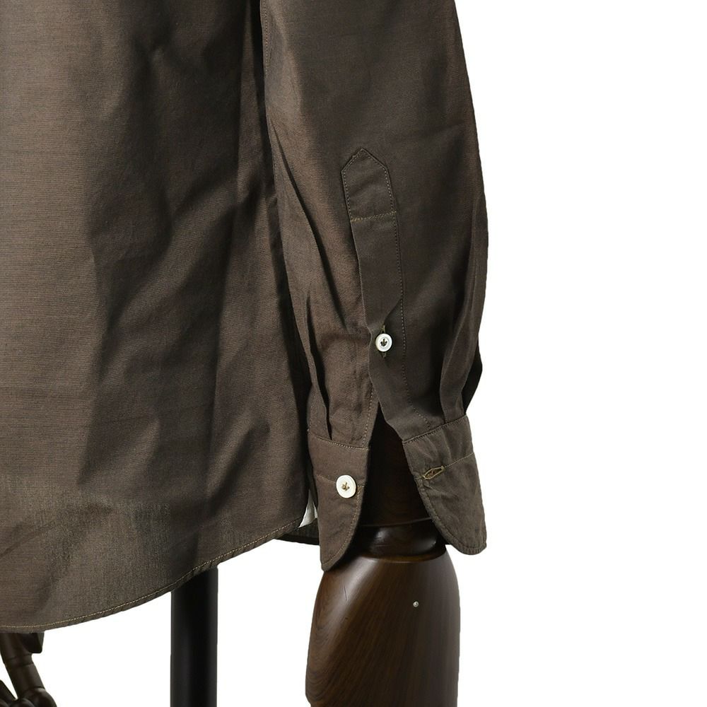 ジャンネットGIANNETTO長袖シャツメンズカラーシャンブレー生地コットン100％ヴィンチフィットVINCIFITブラウン茶ホリゾンタル襟イタリア製国内正規品でらでら公式ブランド