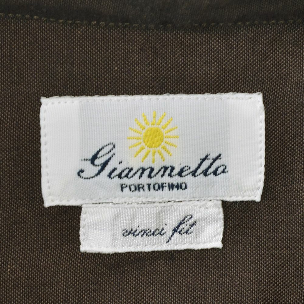 ジャンネットGIANNETTO長袖シャツメンズカラーシャンブレー生地コットン100％ヴィンチフィットVINCIFITブラウン茶ホリゾンタル襟イタリア製国内正規品でらでら公式ブランド