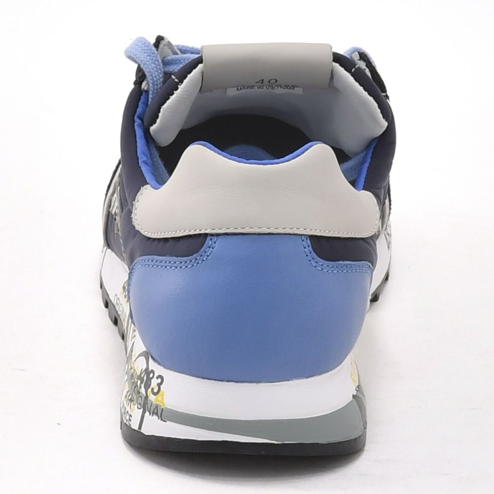 プレミアータホワイトPREMIATAWHITEルーシーLUCYネイビー＆ライトグレー踵と靴紐ナイロンコンビレザースニーカー18春夏