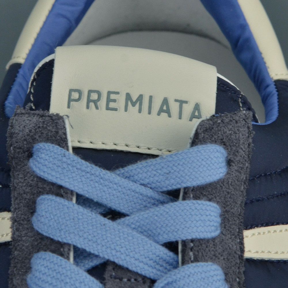 プレミアータホワイトPREMIATAWHITEルーシーLUCYネイビー＆ライトグレー踵と靴紐ナイロンコンビレザースニーカー18春夏